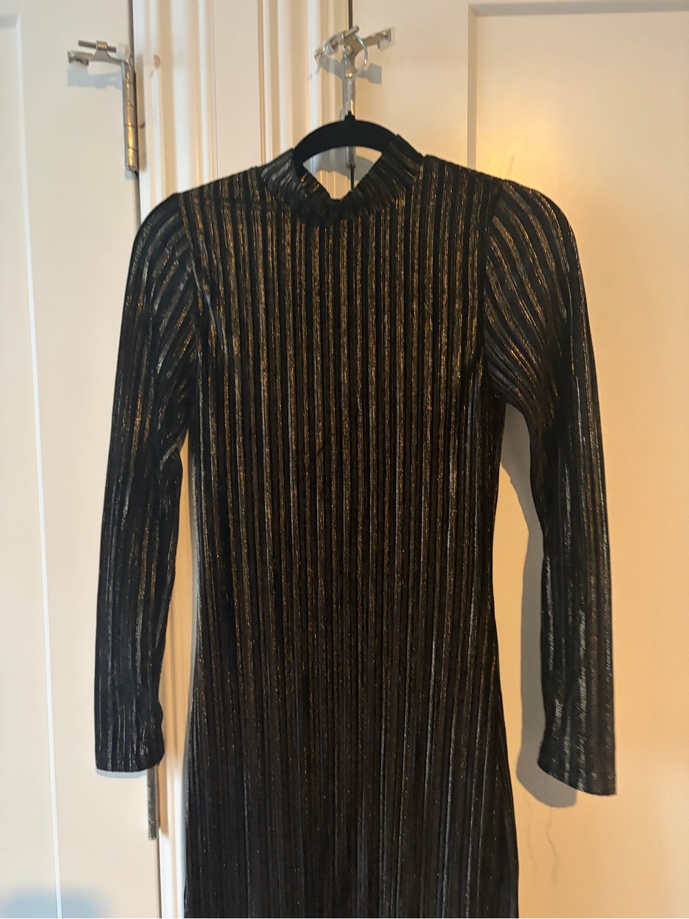 BCBGeneration Black Dress with Metallic Gold Stripes - Long Sleeve